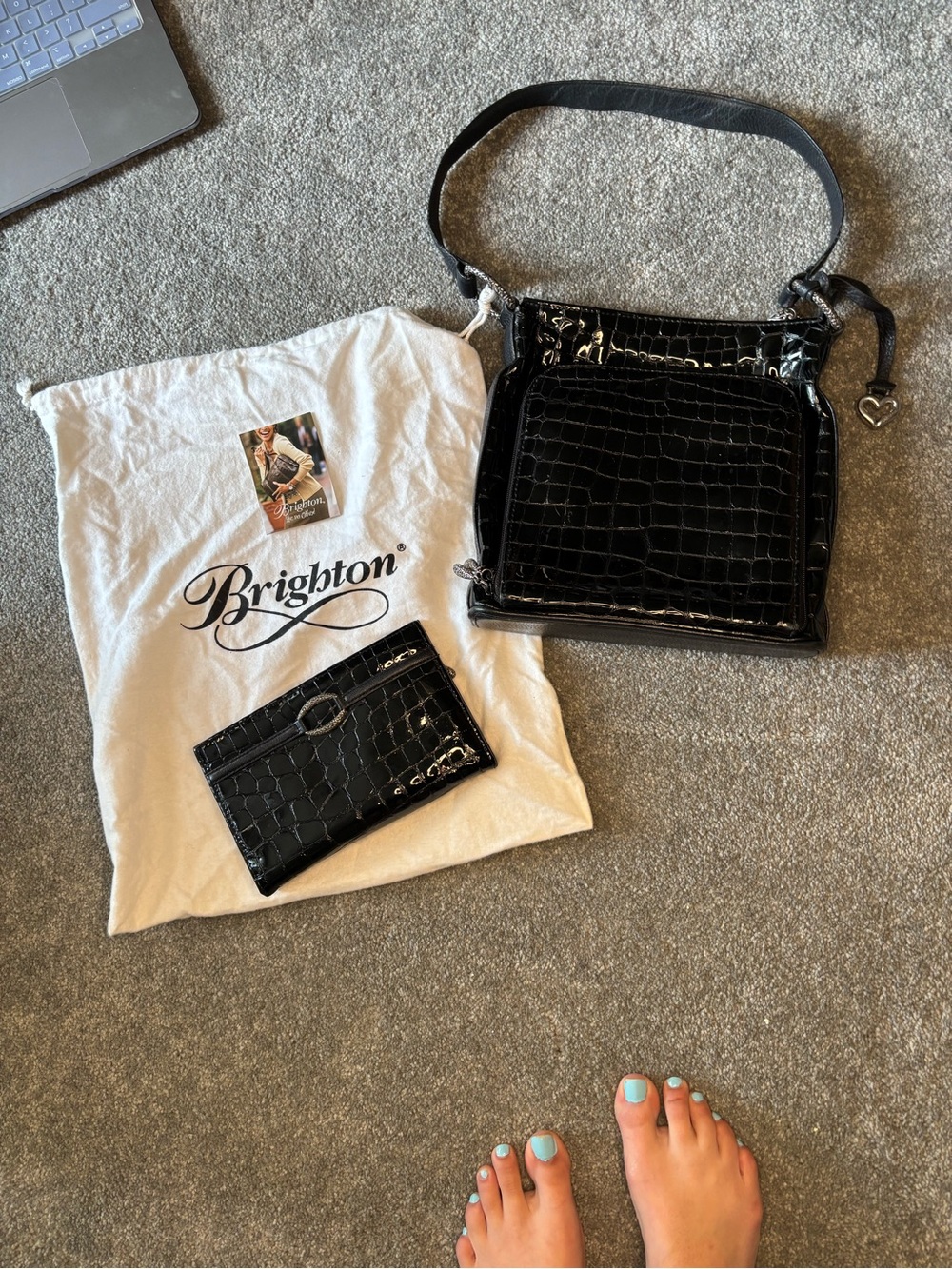 Brighton Black Croc-Embossed Shoulder Bag with Matching Card Case